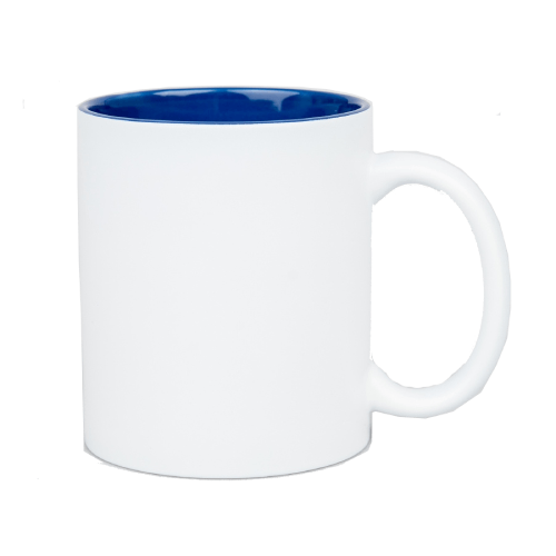 Kubek ceramiczny prosty biały z niebieskim wnętrzem