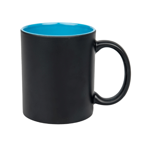 Kubek ceramiczny prosty czarny z jasnoniebieskim wnętrzem